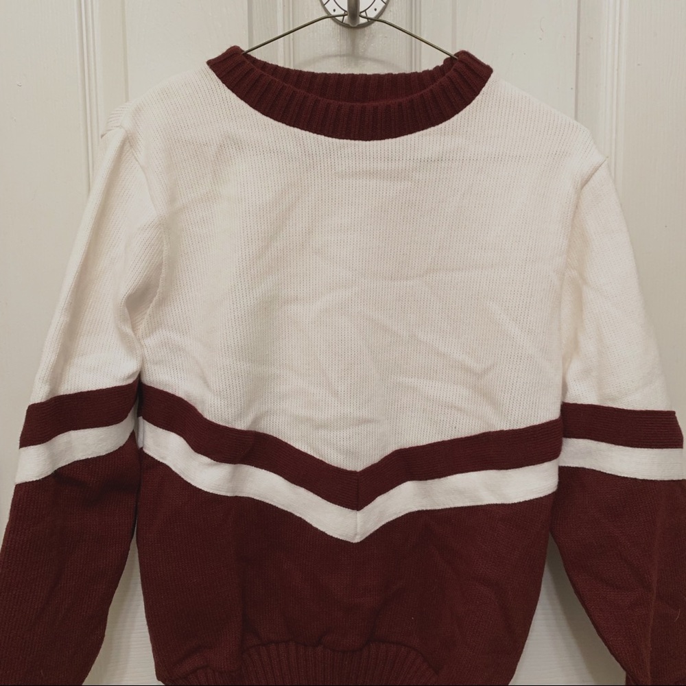 vintage burgundy and white cheerleader sweater
